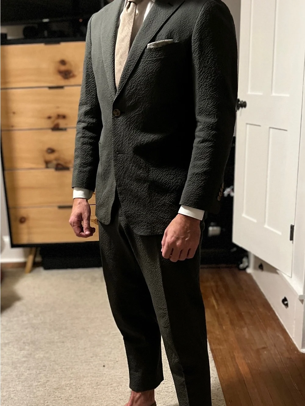 Suitsupply Olive Green Seersucker Suit